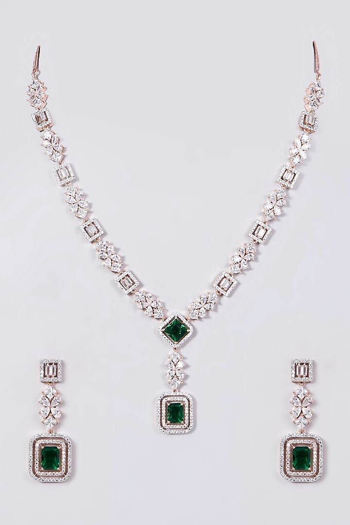 Rose Gold Finish Faux Diamond Long Necklace Set by Aster at Pernia's Pop Up Shop