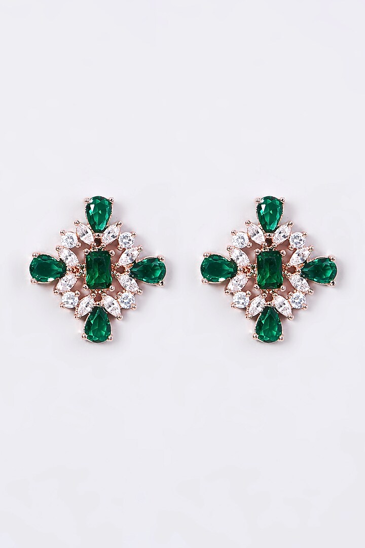 Rose Gold Finish Green Stone Necklace Set by Aster at Pernia's Pop Up Shop