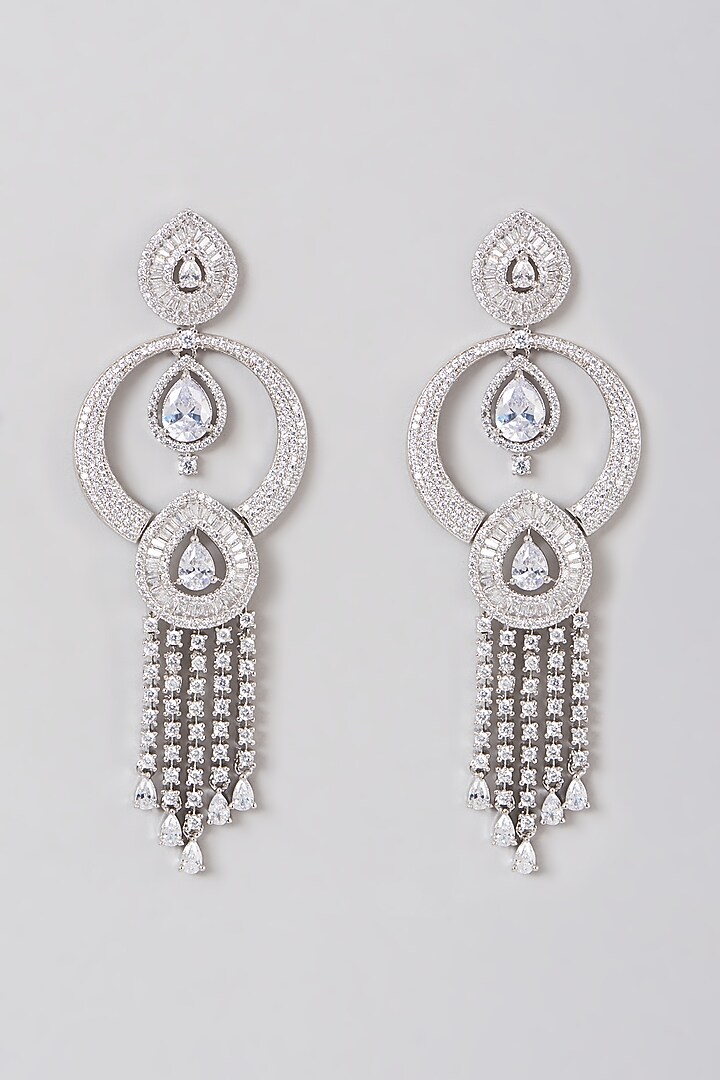 White Finish Zircon Dangler Earrings by Aster at Pernia's Pop Up Shop