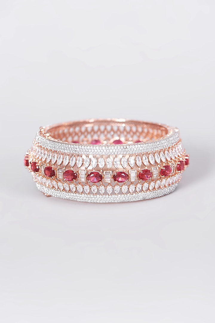 Rose Gold Finish Faux Diamond Broad Bangle by Aster at Pernia's Pop Up Shop