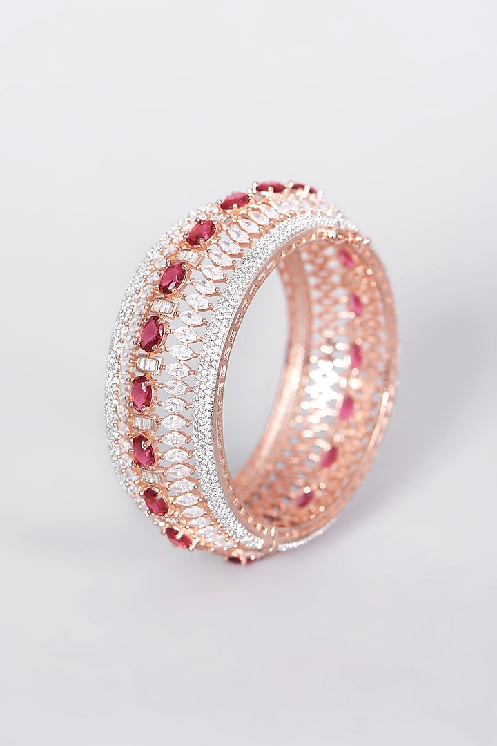 Rose Gold Finish Faux Diamond Broad Bangle by Aster at Pernia's Pop Up Shop