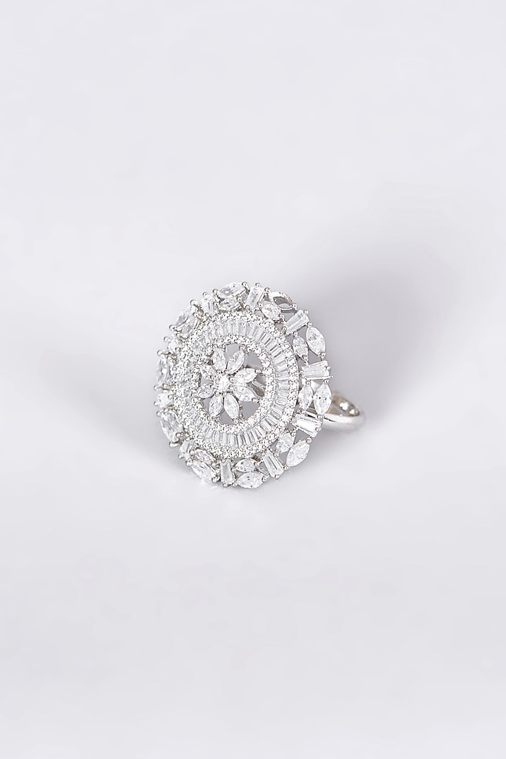 White Finish Faux Diamond Ring by Aster at Pernia's Pop Up Shop