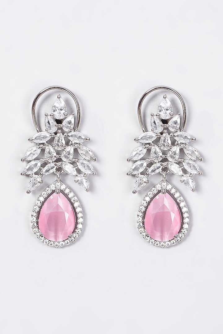 White Finish Earrings With Synthetic Stone by Aster at Pernia's Pop Up Shop