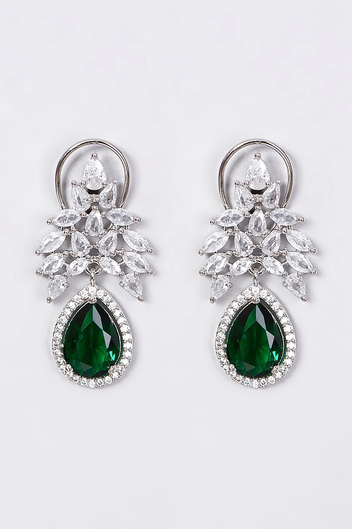 White Finish Faux Diamonds Earrings by Aster at Pernia's Pop Up Shop