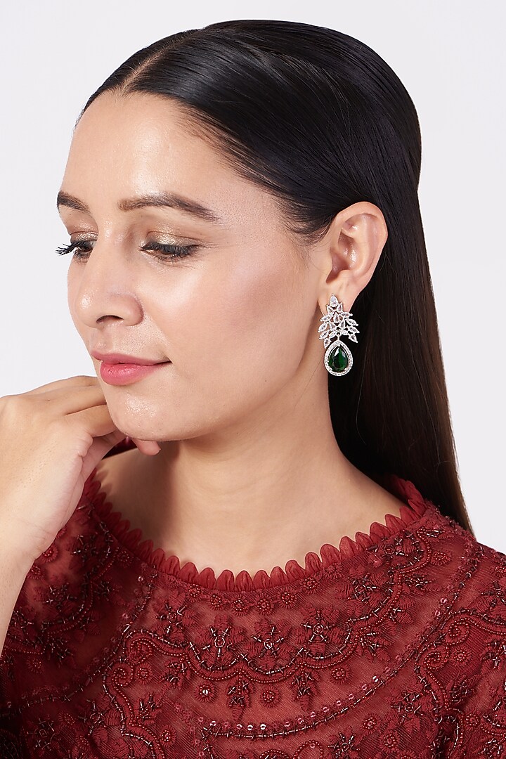 White Finish Faux Diamonds Earrings by Aster at Pernia's Pop Up Shop