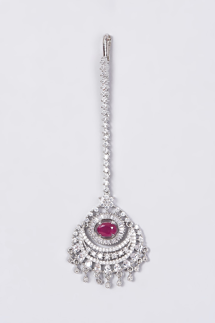 White Finish Faux Diamond Maang Tikka by Aster at Pernia's Pop Up Shop