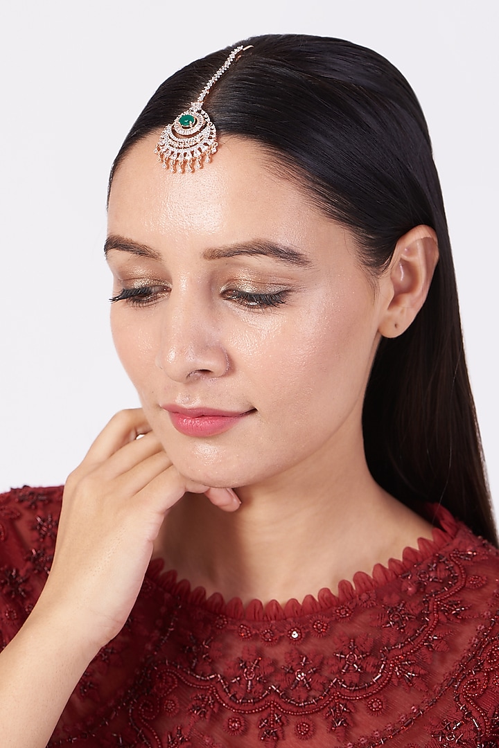 Rose Gold Finish Faux Diamond Maang Tikka by Aster at Pernia's Pop Up Shop