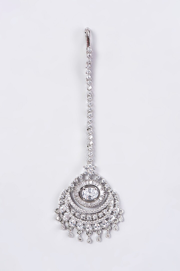 White Finish Maang Tikka With Faux Diamonds by Aster at Pernia's Pop Up Shop