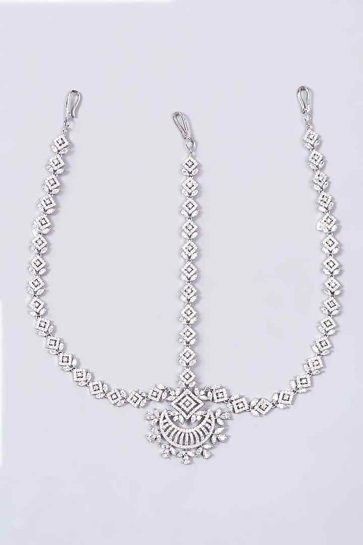 White Finish Faux Diamond Matha Patti by Aster at Pernia's Pop Up Shop