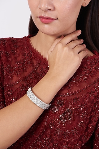 White Finish Faux Diamond Bangle by Aster