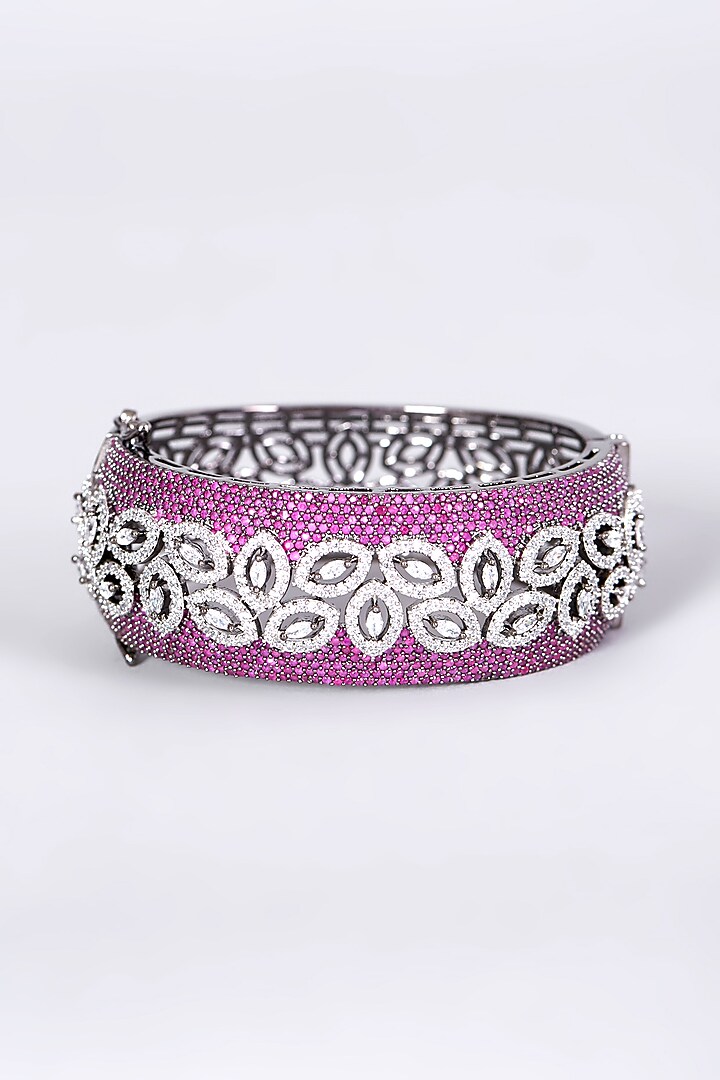 Gunmetal Finish Pink Synthetic Stone Bangle by Aster at Pernia's Pop Up Shop