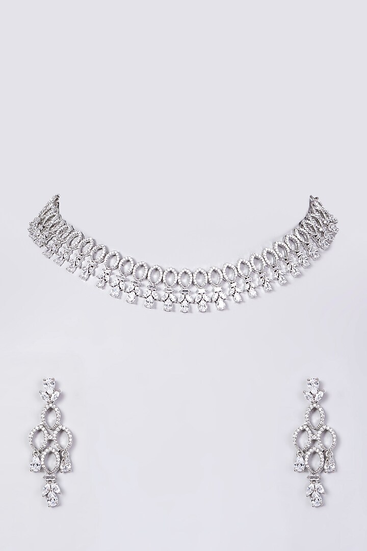 White Finish Faux Diamond Necklace Set by Aster at Pernia's Pop Up Shop