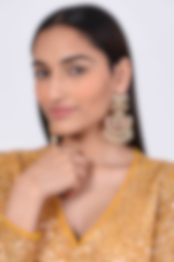 Gold Finish Pearl & Kundan Polki Earrings by VASTRAA Jewellery at Pernia's Pop Up Shop