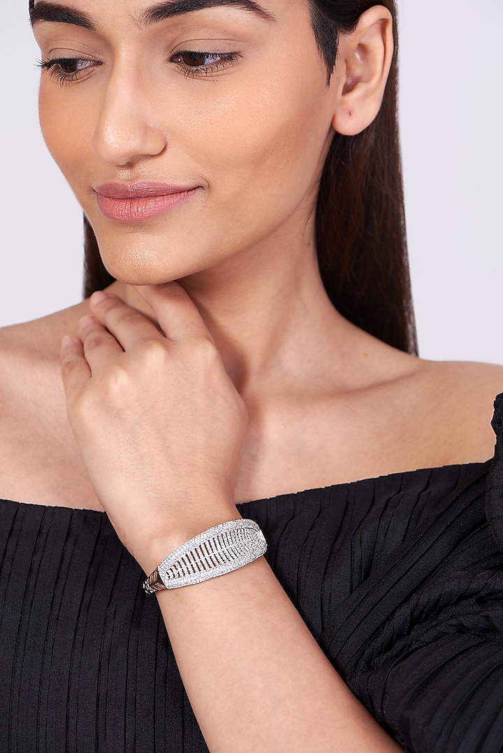 White Finish Bangle With Faux Diamonds by Aster