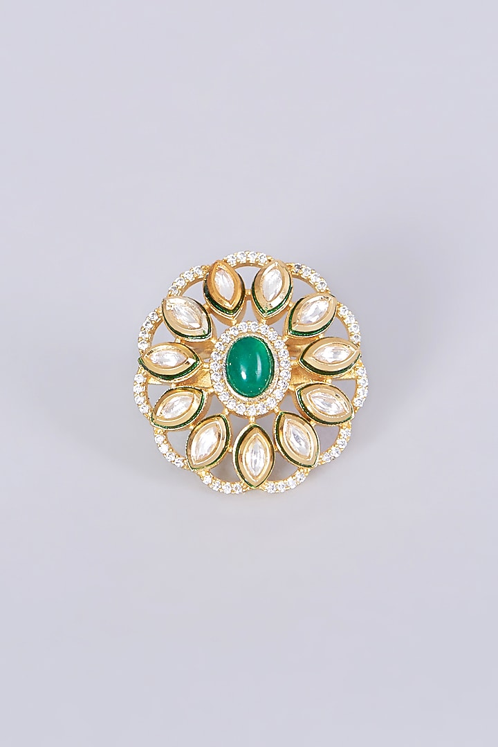 Gold Finish Kundan Polki Ring by VASTRAA Jewellery at Pernia's Pop Up Shop
