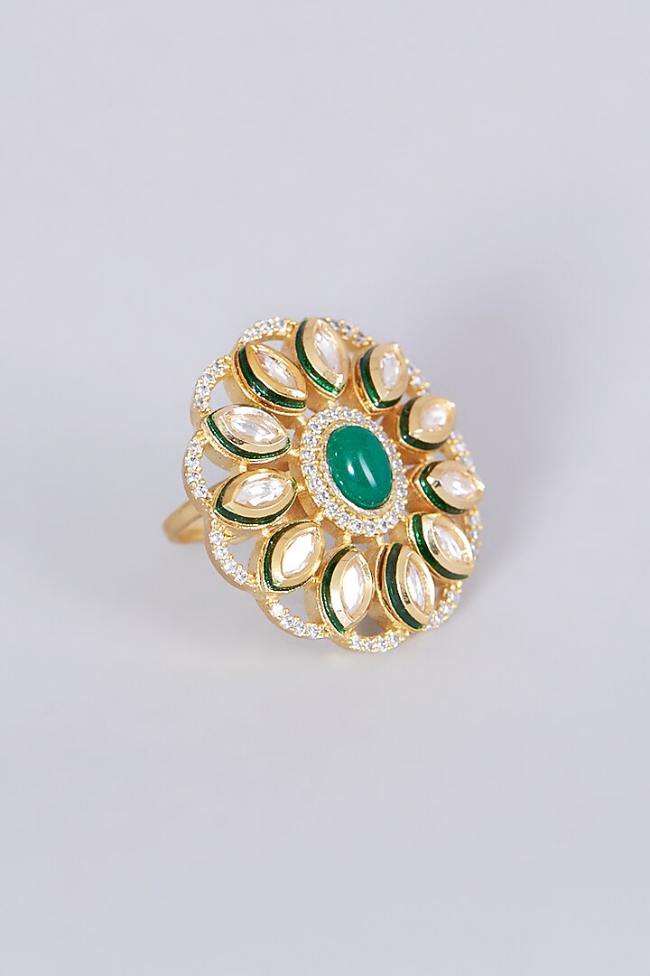 Gold Finish Kundan Polki Ring by VASTRAA Jewellery at Pernia's Pop Up Shop