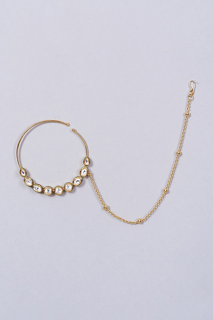 Gold Finish Kundan Polki Nath by VASTRAA Jewellery at Pernia's Pop Up Shop