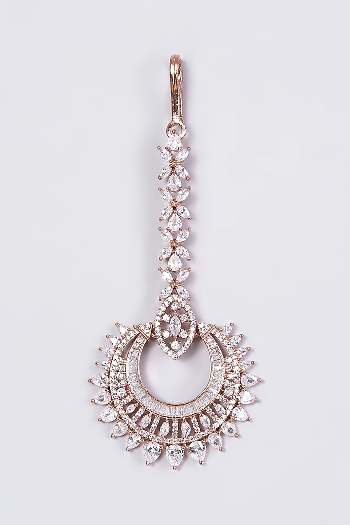 Rose Gold Finish Maang Tikka With Faux Diamonds by Aster at Pernia's Pop Up Shop