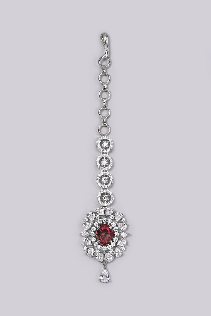 White Finish Red Synthetic Stone Maang Tikka by Aster at Pernia's Pop Up Shop