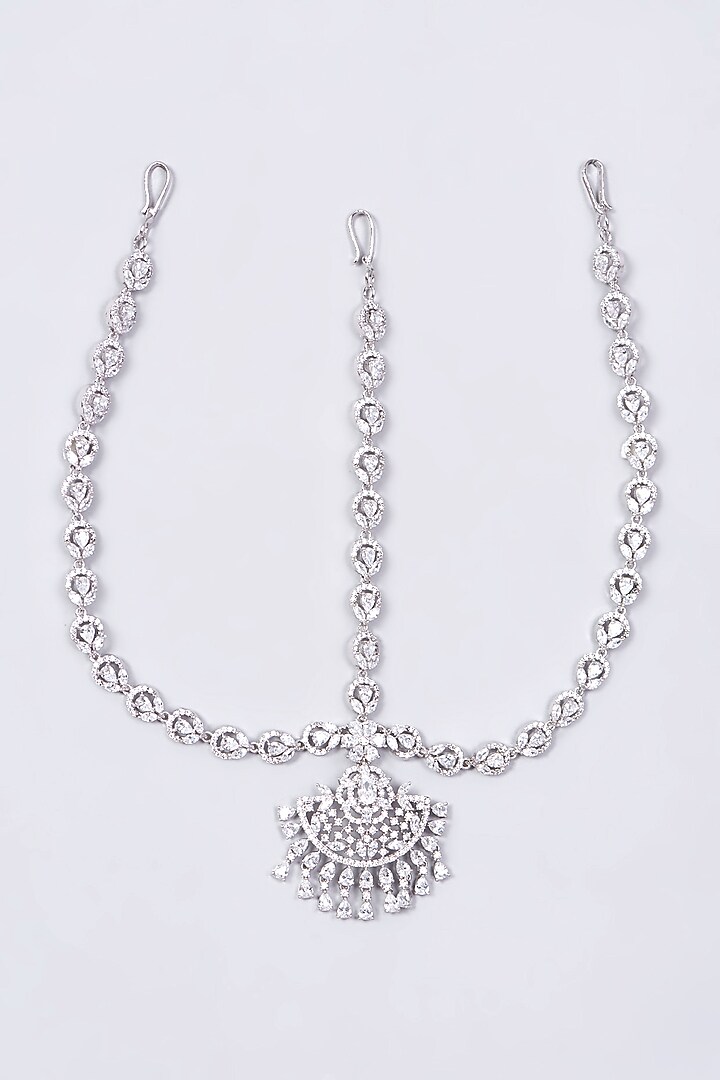 White Finish Matha Patti With Faux Diamonds by Aster at Pernia's Pop Up Shop