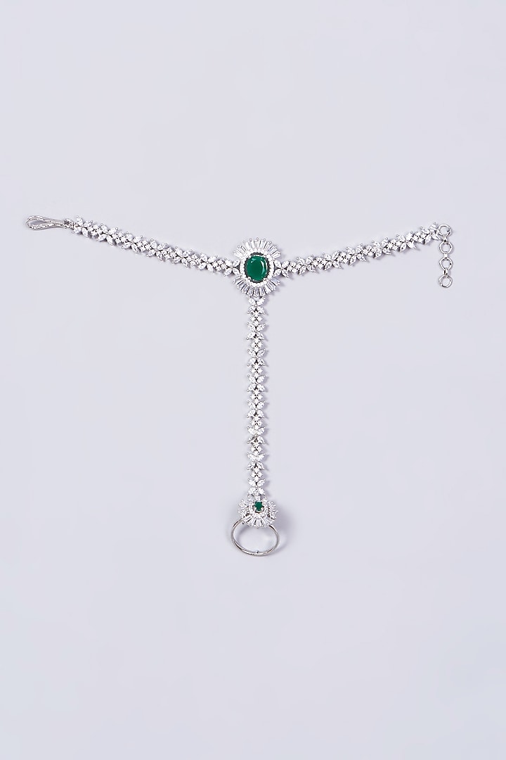 White Finish Faux Diamonds & Zircons Hand Harness by Aster at Pernia's Pop Up Shop