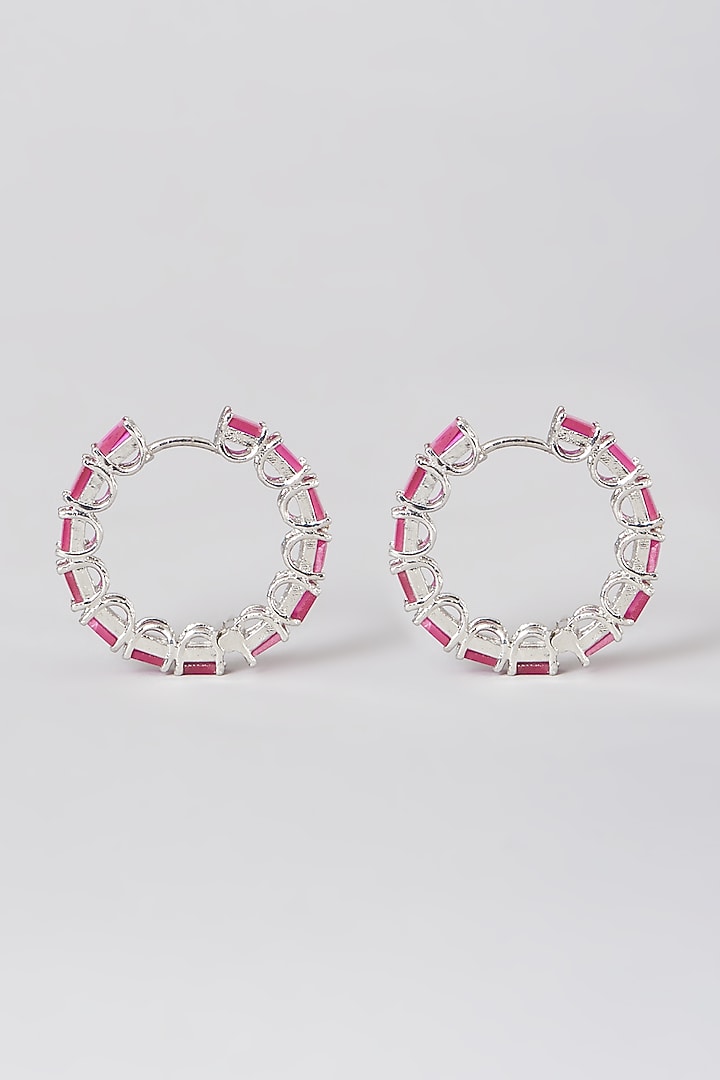 Black Rhodium Finish Earrings With Pink Synthetic Stones by Aster at Pernia's Pop Up Shop