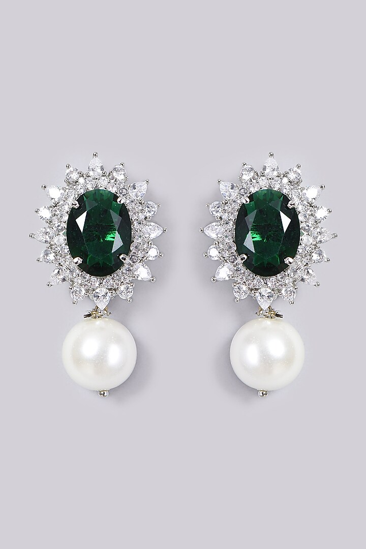 White Finish Faux Diamond Stud Earrings by Aster at Pernia's Pop Up Shop