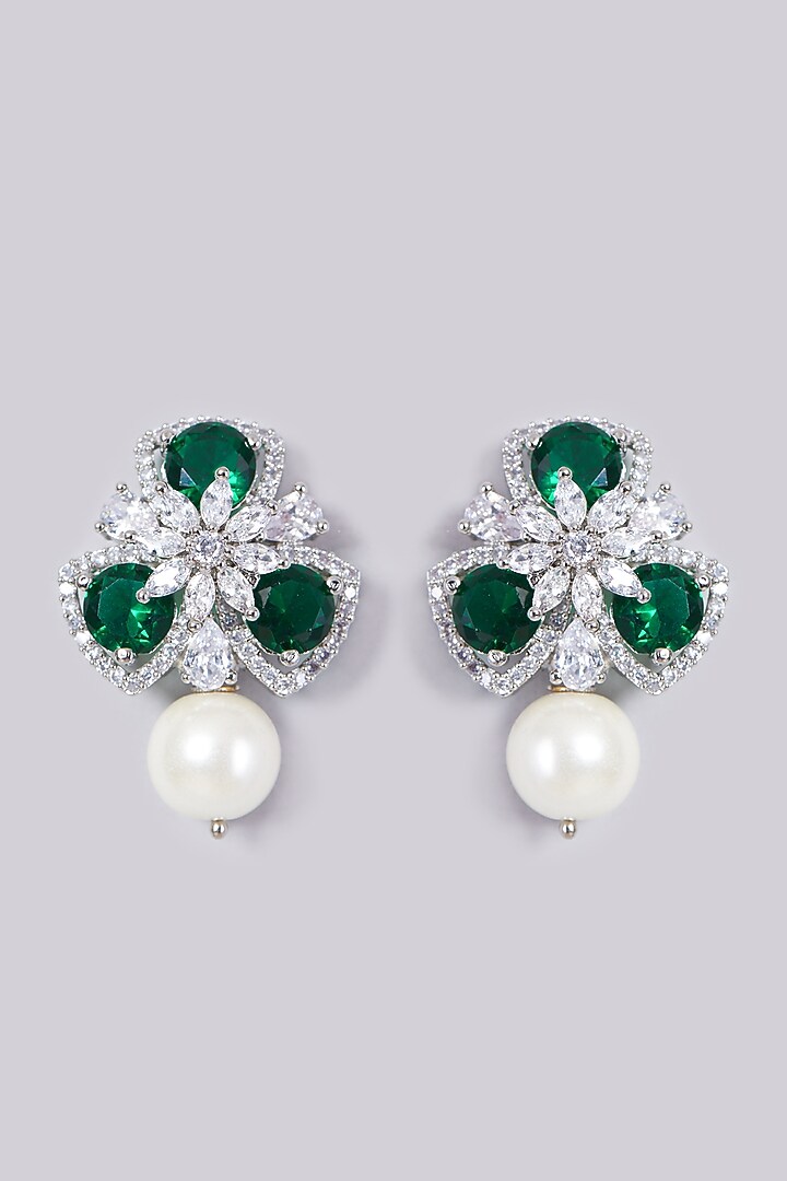 White Finish Faux Diamond Earrings by Aster at Pernia's Pop Up Shop