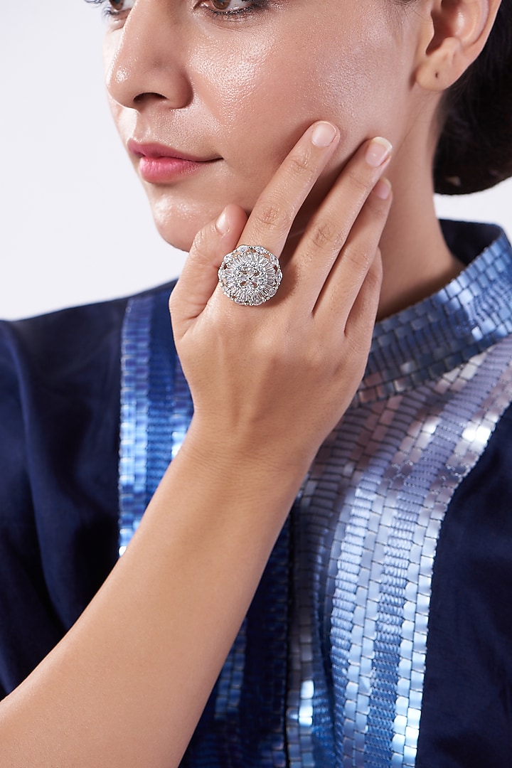 White Finish Faux Diamond Ring by Aster at Pernia's Pop Up Shop