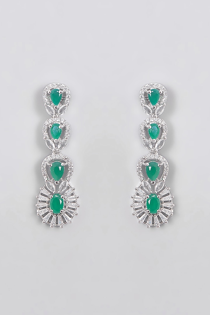 White Finish Zircon & Green Stone Necklace Set by Aster at Pernia's Pop Up Shop