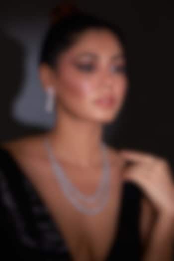 White Finish Zircon & Pink Stone Layered Necklace Set by Aster at Pernia's Pop Up Shop