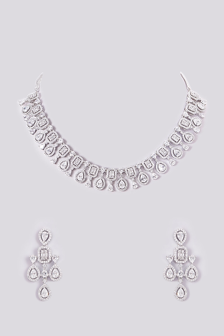 White Finish Zircon Necklace Set by Aster at Pernia's Pop Up Shop