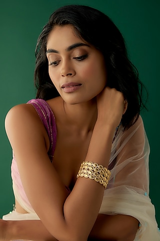 Gold Finish Zircon Bangles (Set of 4) by Aster