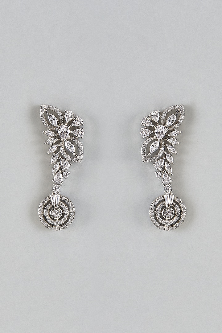 White Finish Zircons Dangler Earrings by Aster