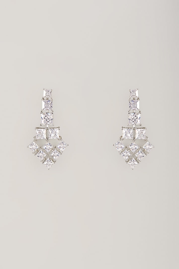 White Finish Synthetic Stone Dangler Earrings by Aster at Pernia's Pop Up Shop