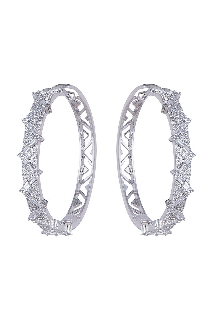 White Finish Faux Diamond Bali Earrings by Aster at Pernia's Pop Up Shop