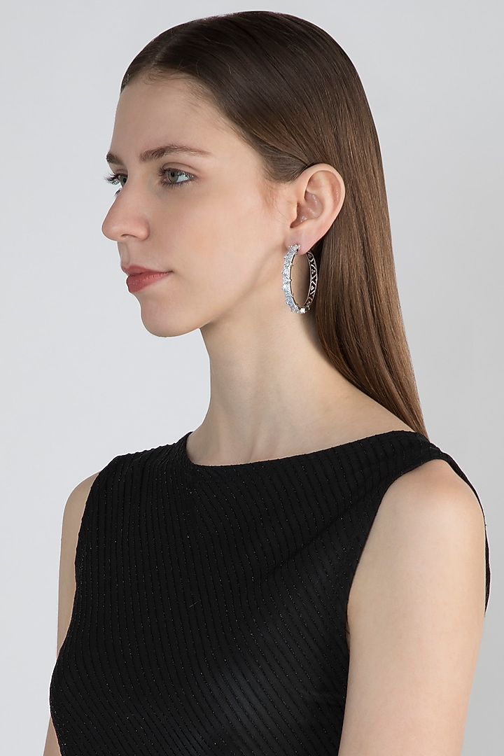 White Finish Faux Diamond Bali Earrings by Aster at Pernia's Pop Up Shop