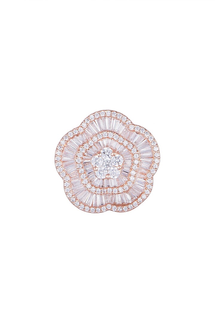 Rose Gold Finish Faux Diamond Floral Ring by Aster at Pernia's Pop Up Shop