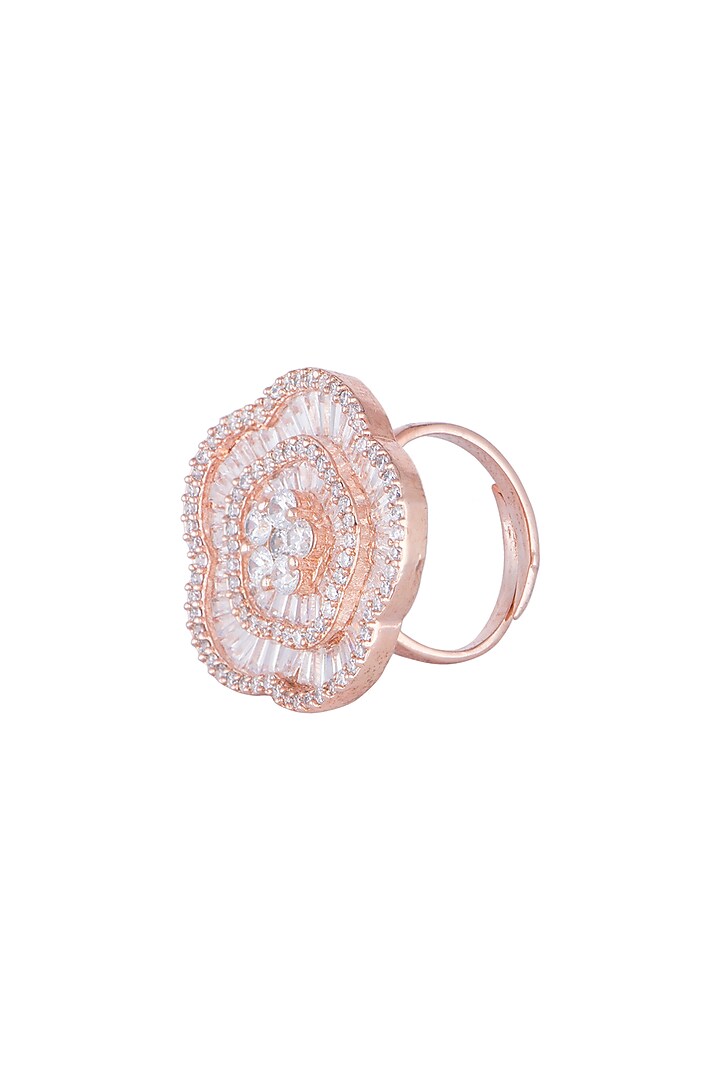 Rose Gold Finish Faux Diamond Floral Ring by Aster at Pernia's Pop Up Shop