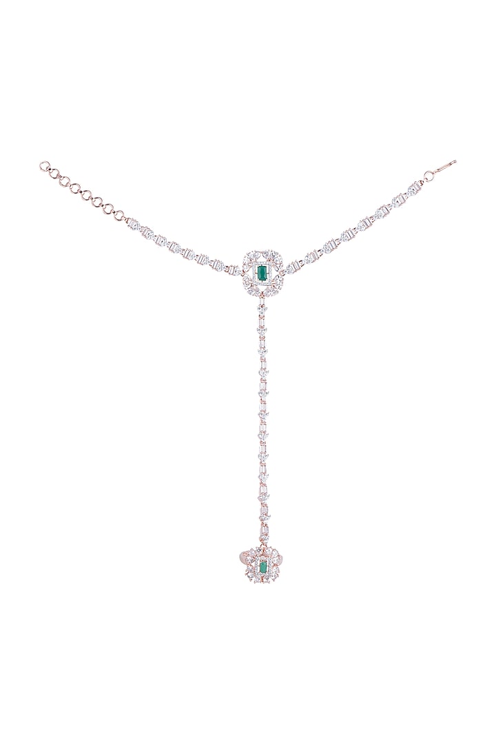 Rose Gold Finish Diamond & Green Stone Hath Phool by Aster at Pernia's Pop Up Shop