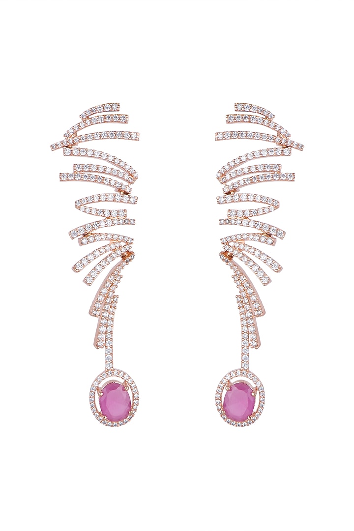 Rose Gold Finish Diamond Long Earrings by Aster at Pernia's Pop Up Shop