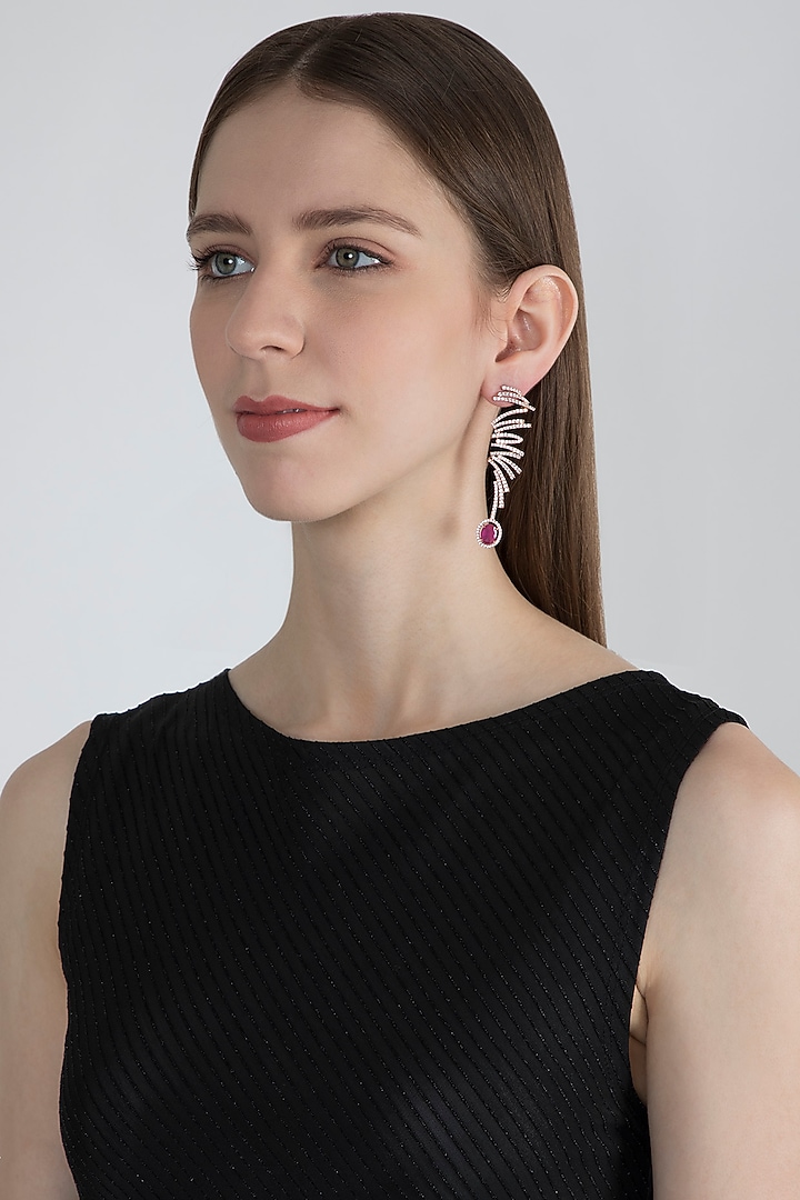 Rose Gold Finish Diamond Long Earrings by Aster at Pernia's Pop Up Shop