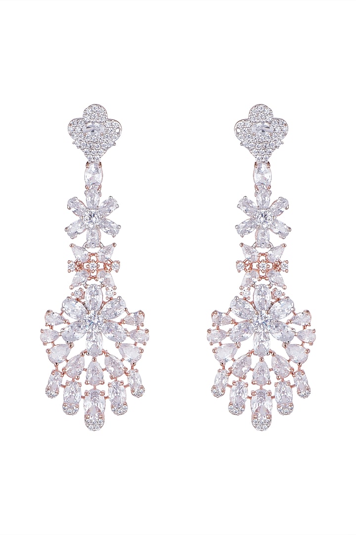 Rose Gold Finish Faux Diamond Long Earrings by Aster at Pernia's Pop Up Shop