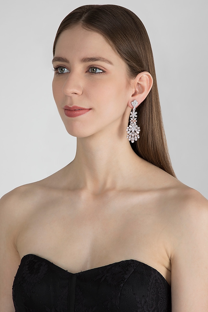 Rose Gold Finish Faux Diamond Long Earrings by Aster at Pernia's Pop Up Shop