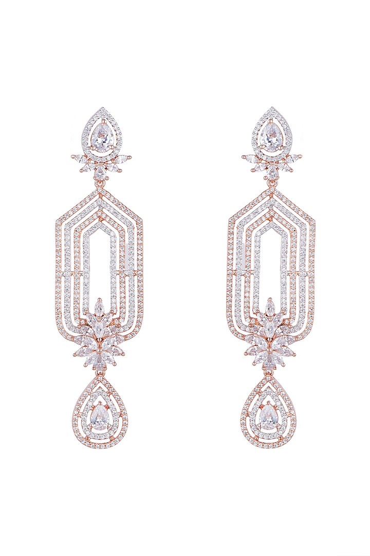 Rose Gold Finish Earrings With Faux Diamonds by Aster at Pernia's Pop Up Shop
