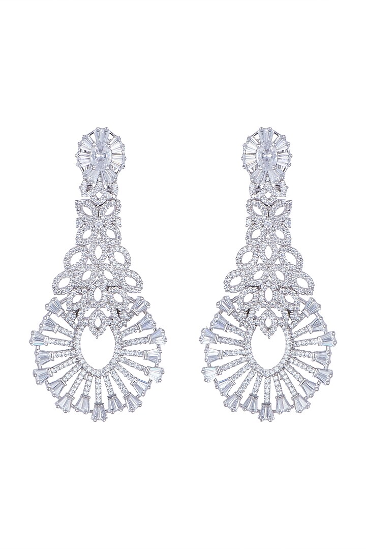 White Finish Earrings With Faux Diamonds by Aster at Pernia's Pop Up Shop