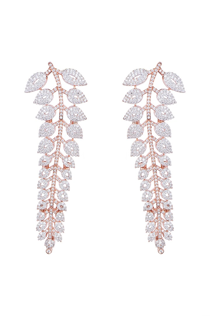 Rose Gold Finish Faux Diamond Dangler Earrings by Aster at Pernia's Pop Up Shop
