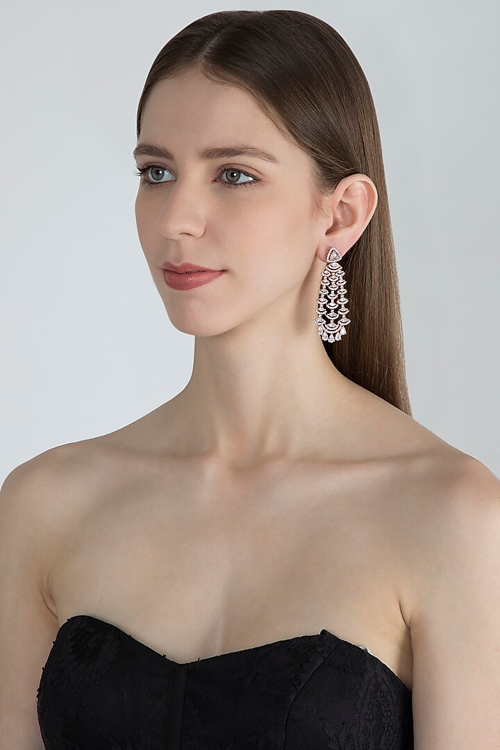 Rose Gold Finish Diamond Dangler Earrings by Aster at Pernia's Pop Up Shop
