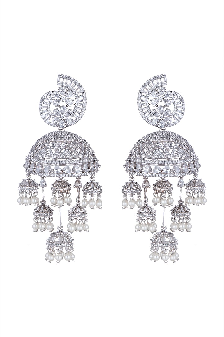 White Finish Diamond Dangler Earrings by Aster at Pernia's Pop Up Shop