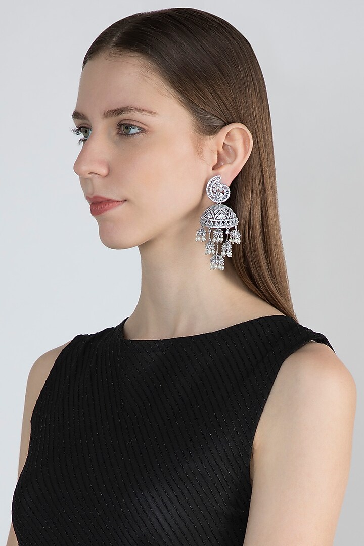 White Finish Diamond Dangler Earrings by Aster at Pernia's Pop Up Shop